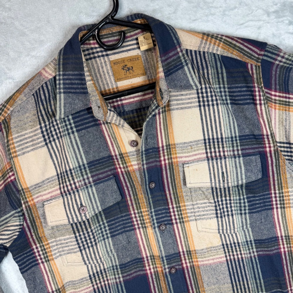 Moose Creek Legendary Clothing Mens Large Heavy Cotton Plaid Flannel Shirt Blue